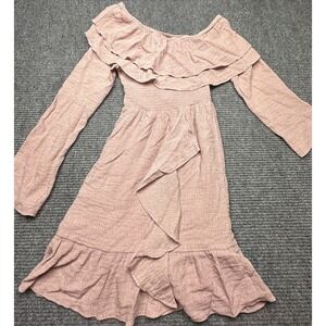 Wish Senna Dress Womens Small Pink Off Shoulder Long Sleeve‎ Ruffle Boho Rayon
